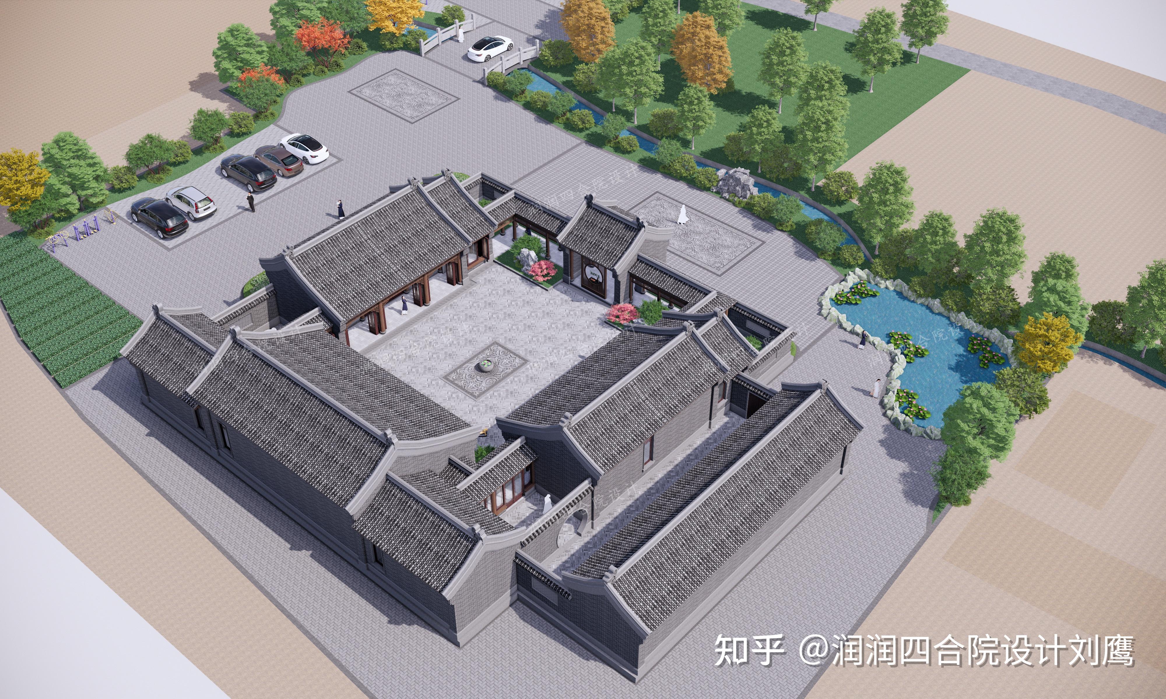 润润四合院设计:北方仿古一层四合院大宅27×30.