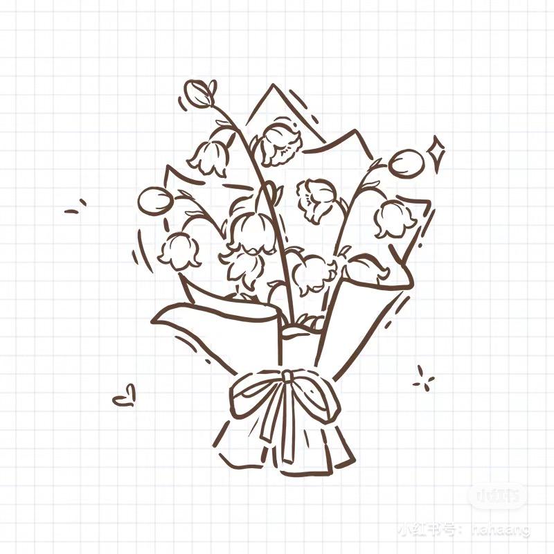 手绘花束(黑白线稿)素材