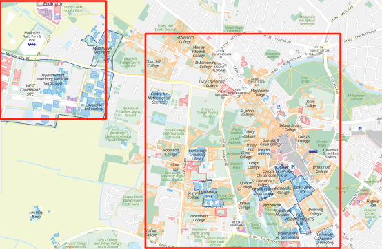 先来放一张剑桥地图:图片来源:剑桥大学官网作者:剑桥大学链接:https