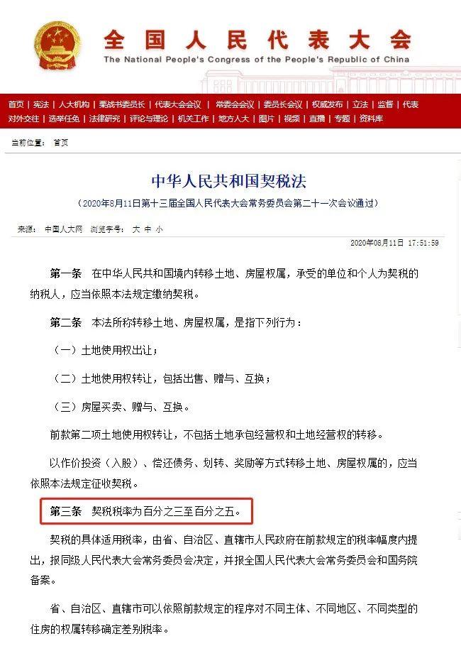 新契税法2021年9月1日起施行契税税率为3至5要买房的得抓紧了