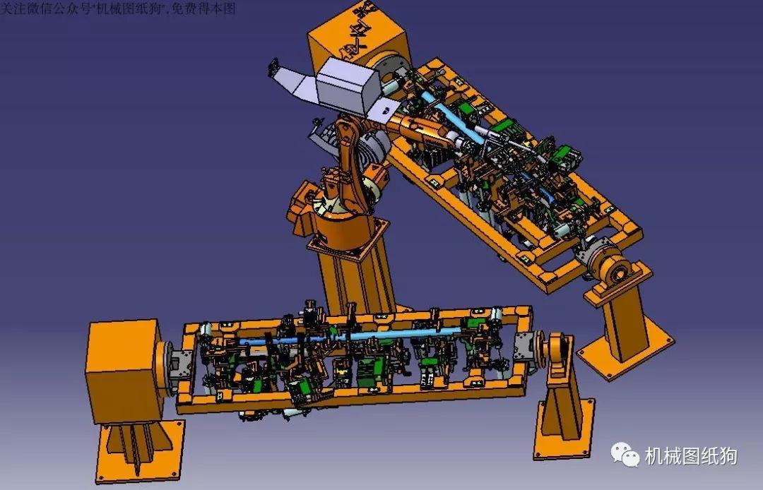机器人汽车仪表板骨架总成机器人弧焊焊装工作站3d图纸catia设计