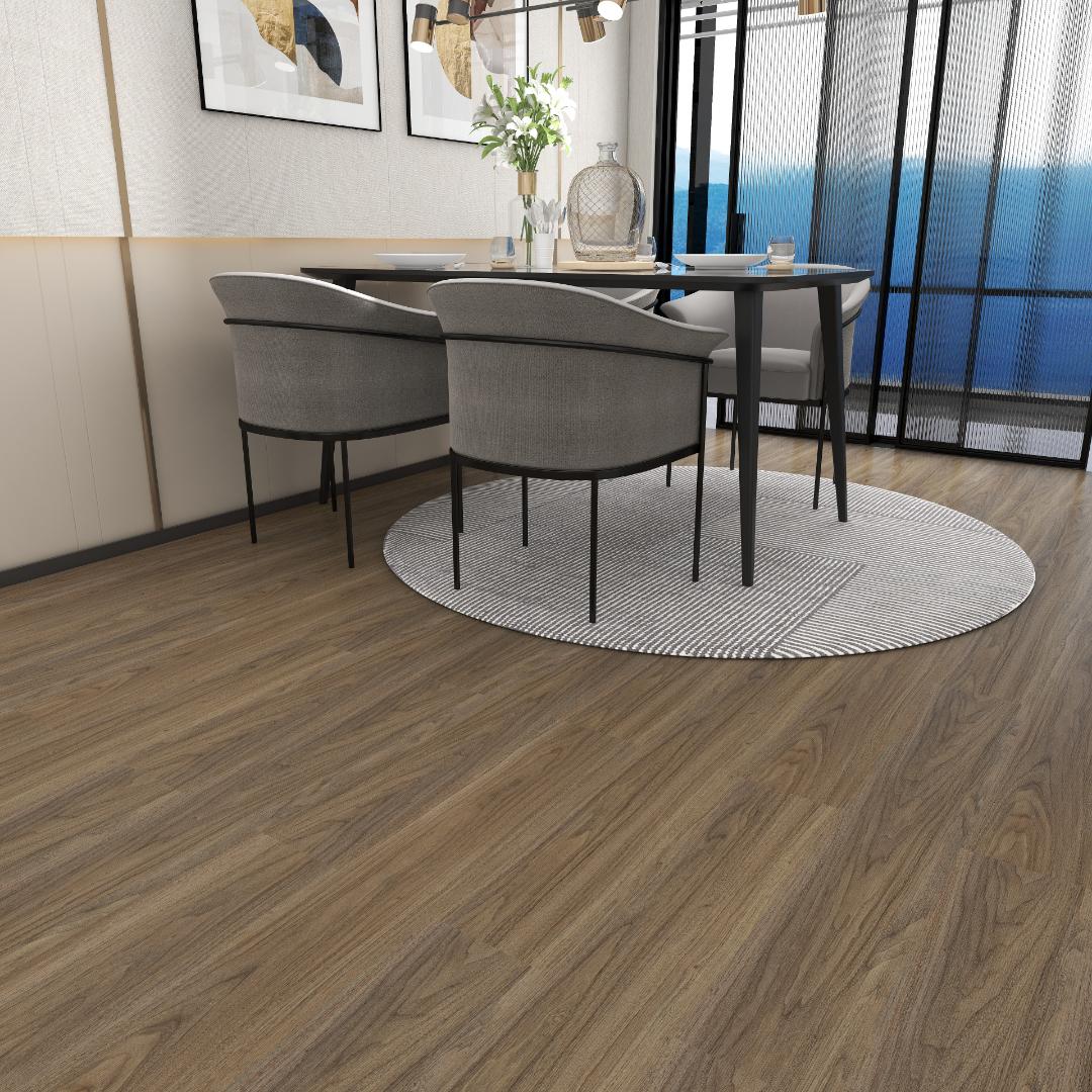 在这种搭配组合下,地面装饰选择纤云飞星,以浅咖色胡桃木纹的地板铺设