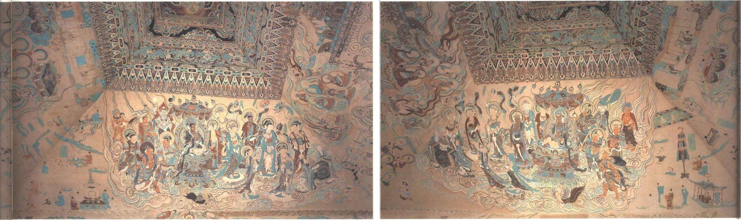 神游千年大美敦煌盛唐31窟窟顶四坡风生云起文殊普贤赴会之法华经变南