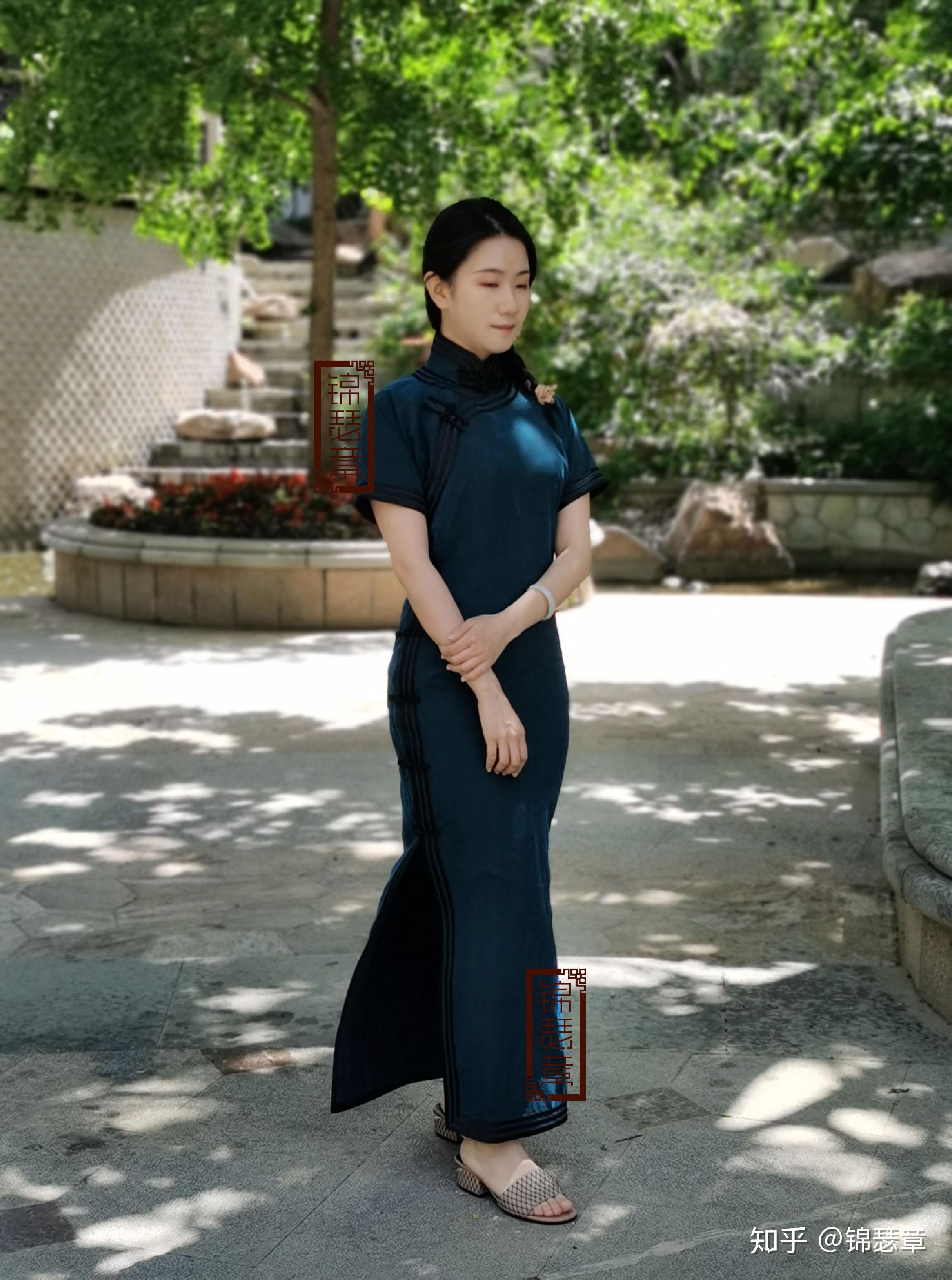 美女真人秀古法平裁一片式连肩袖全开襟旗袍