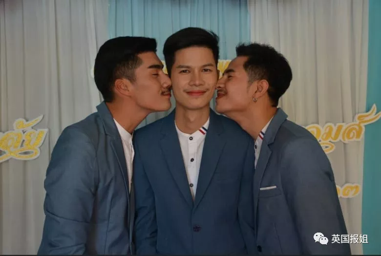泰国三男子结婚图片