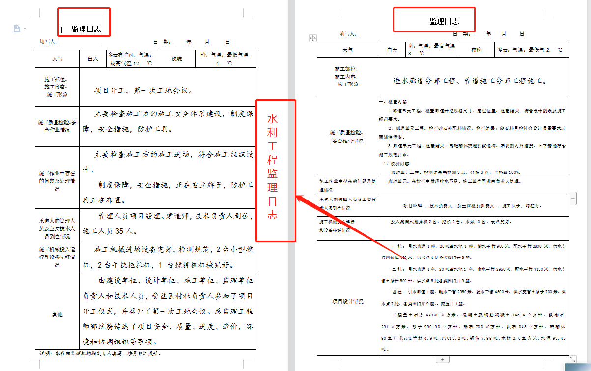 水利监理日志有了这套施工日志资料,不仅有了施工日志范本,还有工程