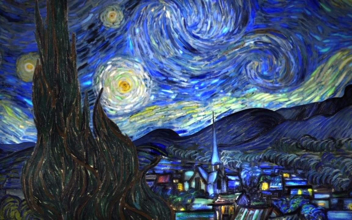 著名印象派画家梵高的画作中,流动的蓝色星空充满神秘感.