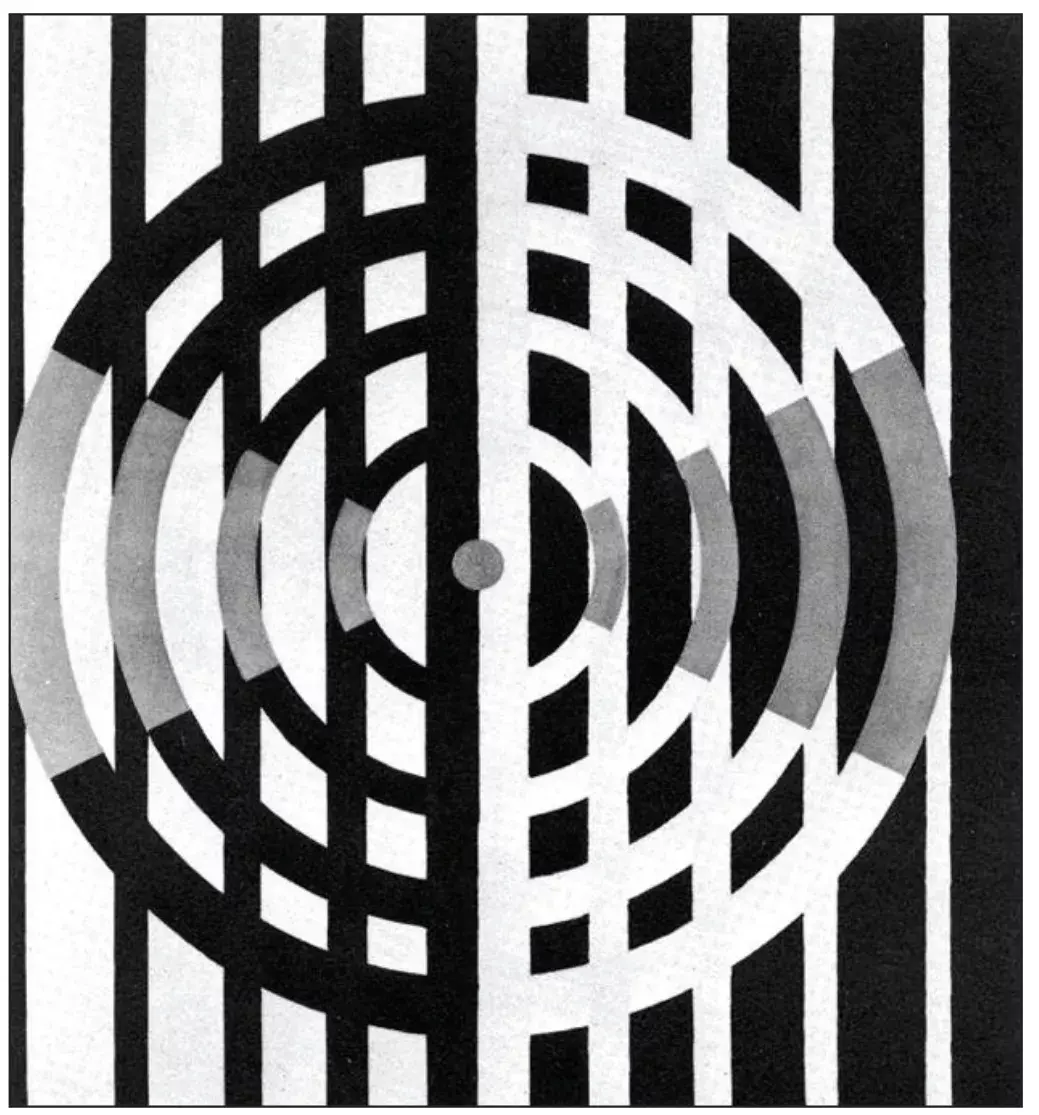 这种类型的图其实都与一种名叫怀特错觉(white illusion)的现象有关.