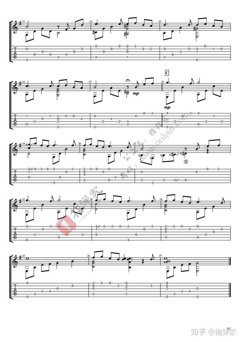附谱简单版神秘园之歌songfromasecretgarden吉他独奏