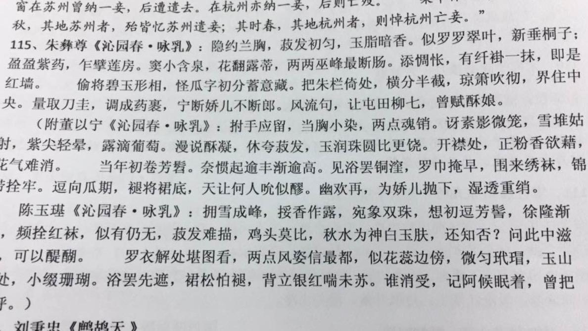 直接上图 这是我读书会上的篇目(打印稿) 嗯,三首「沁园春 咏乳」