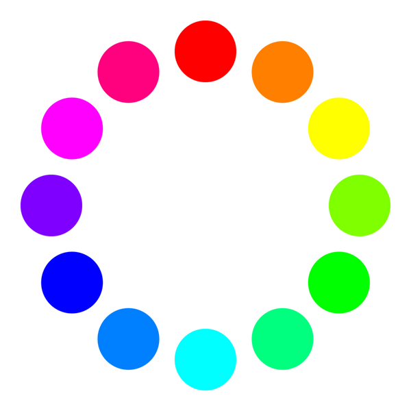图a1–7:从12点钟顺时针:红,橙,黄,荨麻,绿,泉水,青,天空,蓝,紫,品
