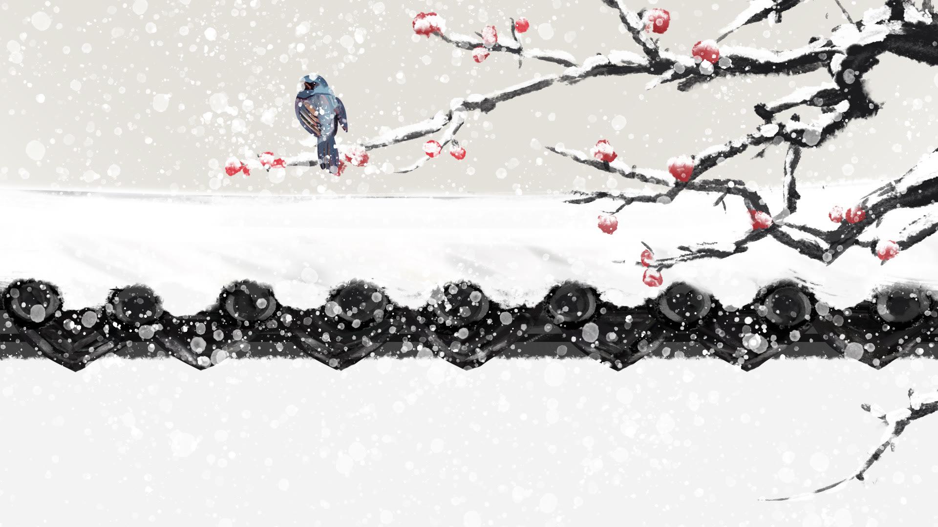 小雪手绘插画海报设计二十四节气插图系列