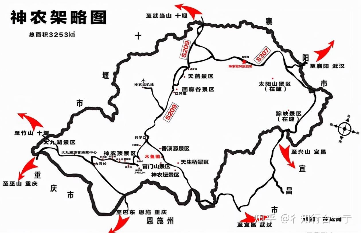 神农架旅游景点分布图:神农架自然保护区位于湖北省西部边陲,东与保康