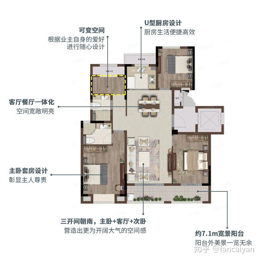 絕對舒適享受,兩間臥室以及客廳全部朝南,盡情享受陽光,主臥套房設計