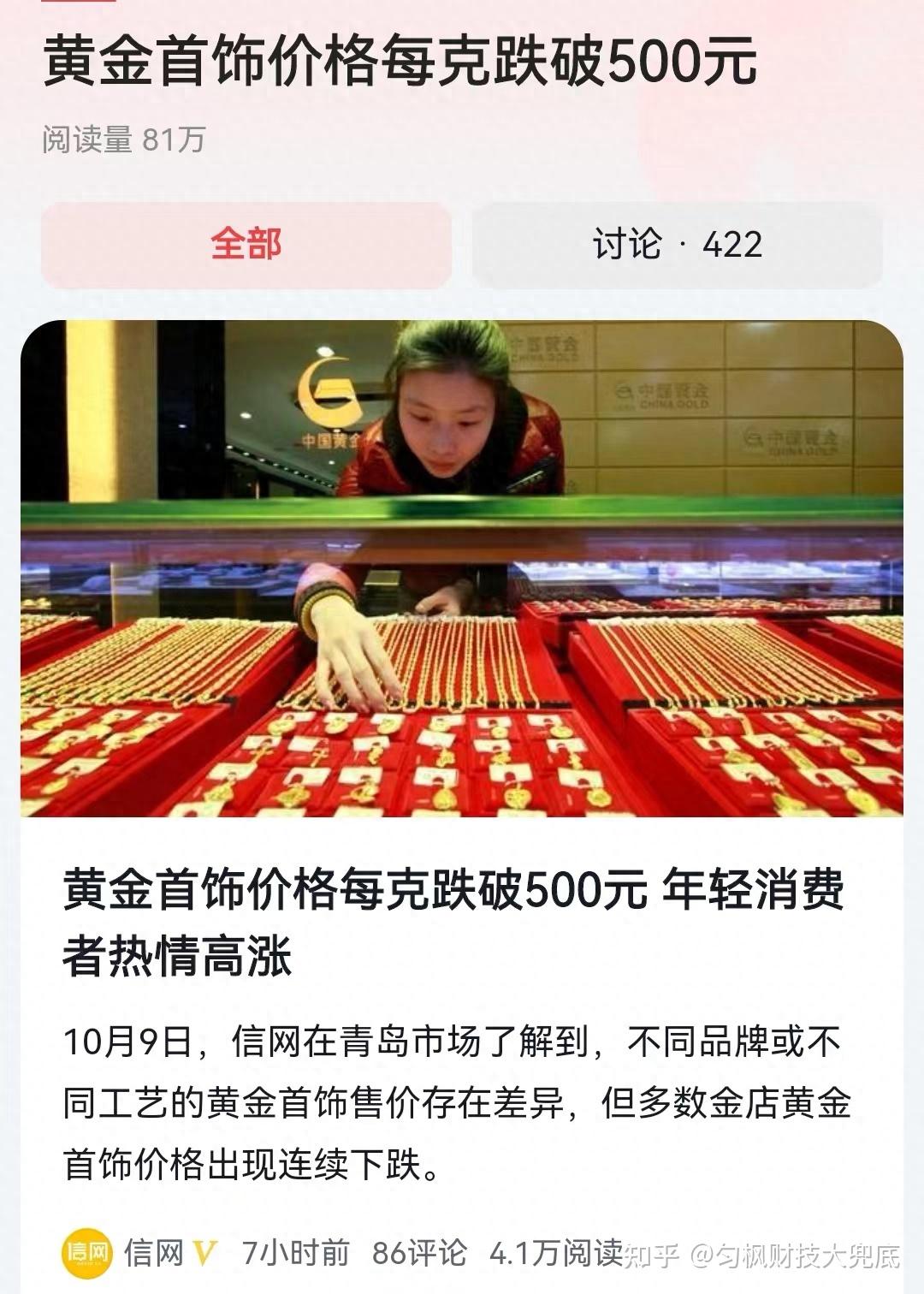 金价跌到500元之下，该出手买黄金了？国内金价回归理性了？ - 知乎