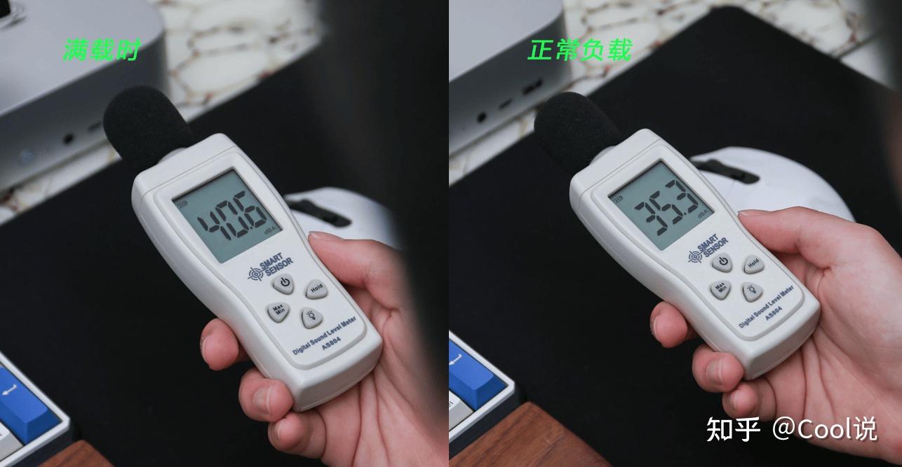 使用红外温度测试仪可以看出,热量主要集中在背部出风口区域,顶部和
