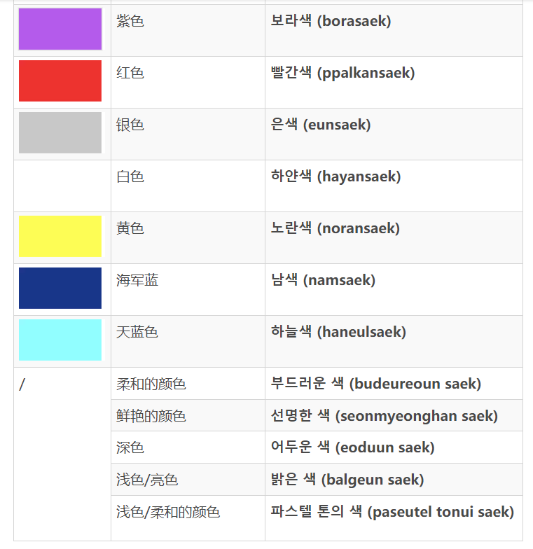 韩语积累韩语中的颜色词