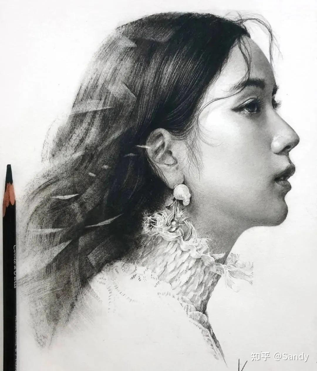 这铅笔素描画,也太精彩了,尤其是发丝! - 知乎