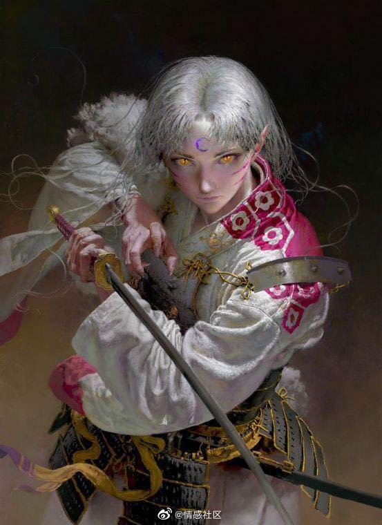 的杀生丸和一些人物动态的照片进行参考比如黄光剑这张他找了白色的龙