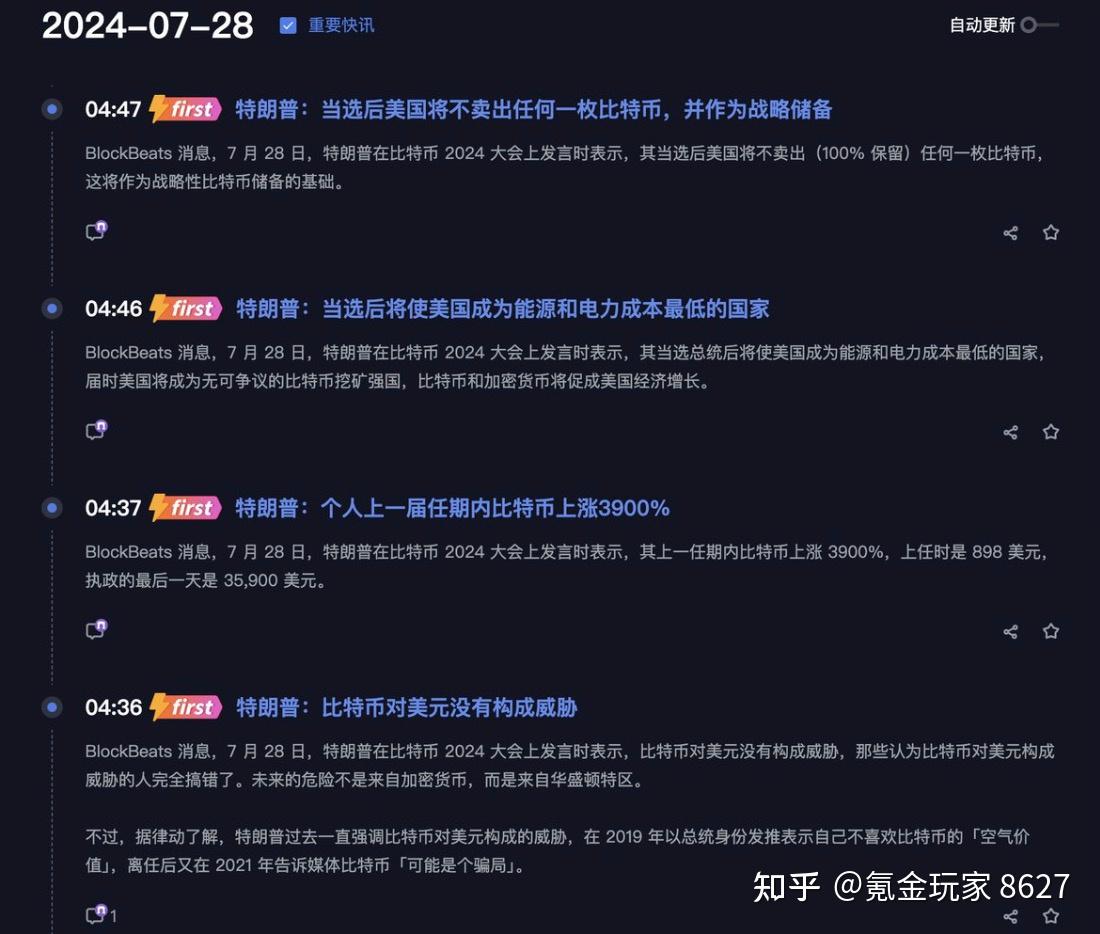 2024比特币大会演讲：特朗普承诺让美国成为全球加密货币超级大国- 知乎