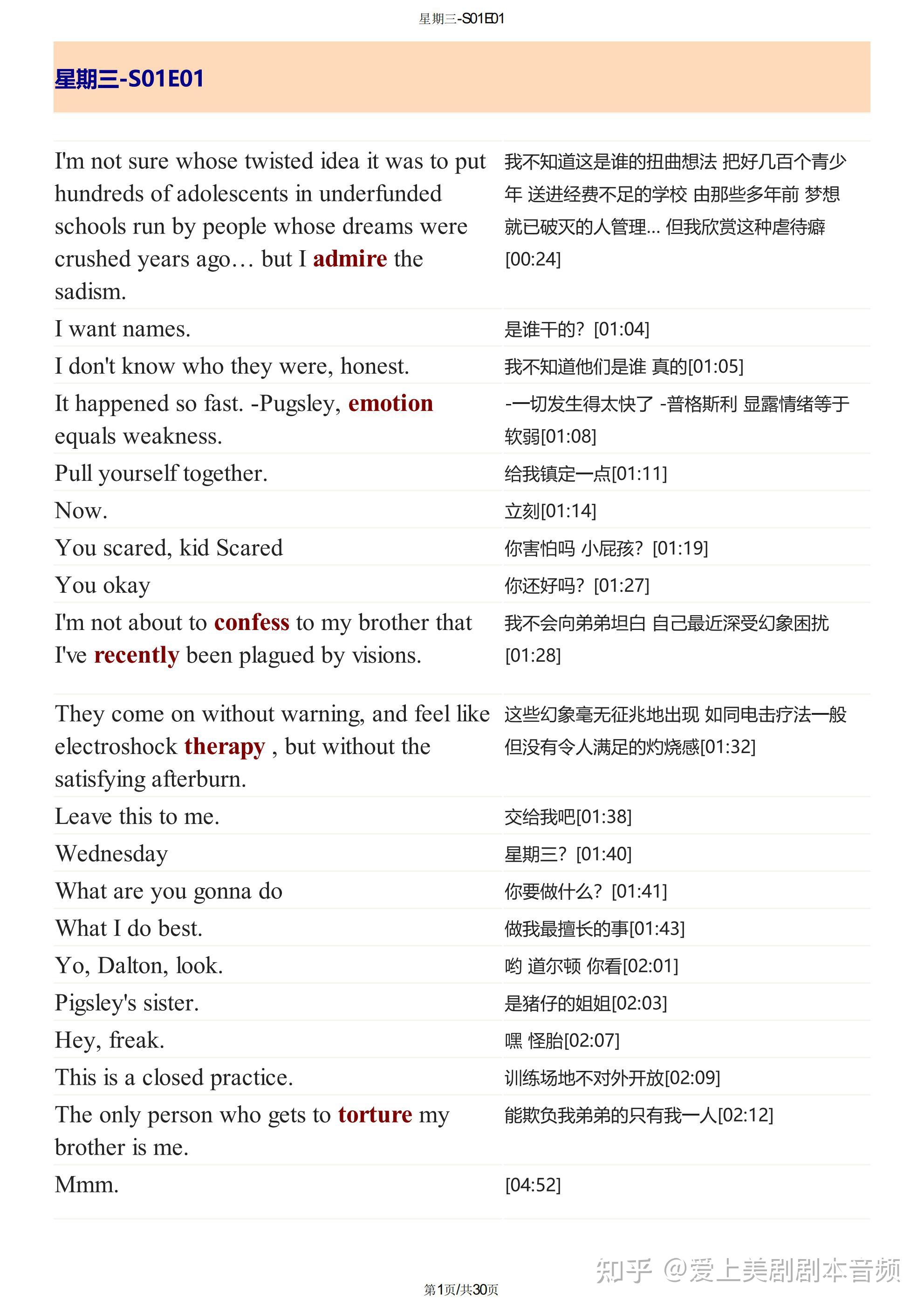 星期三剧本双语对照完整8集pdf精排版+音频+单词注释 | 星期三台词本 - 知乎