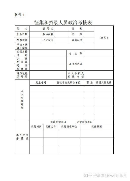 全国征兵网政治考核表图片