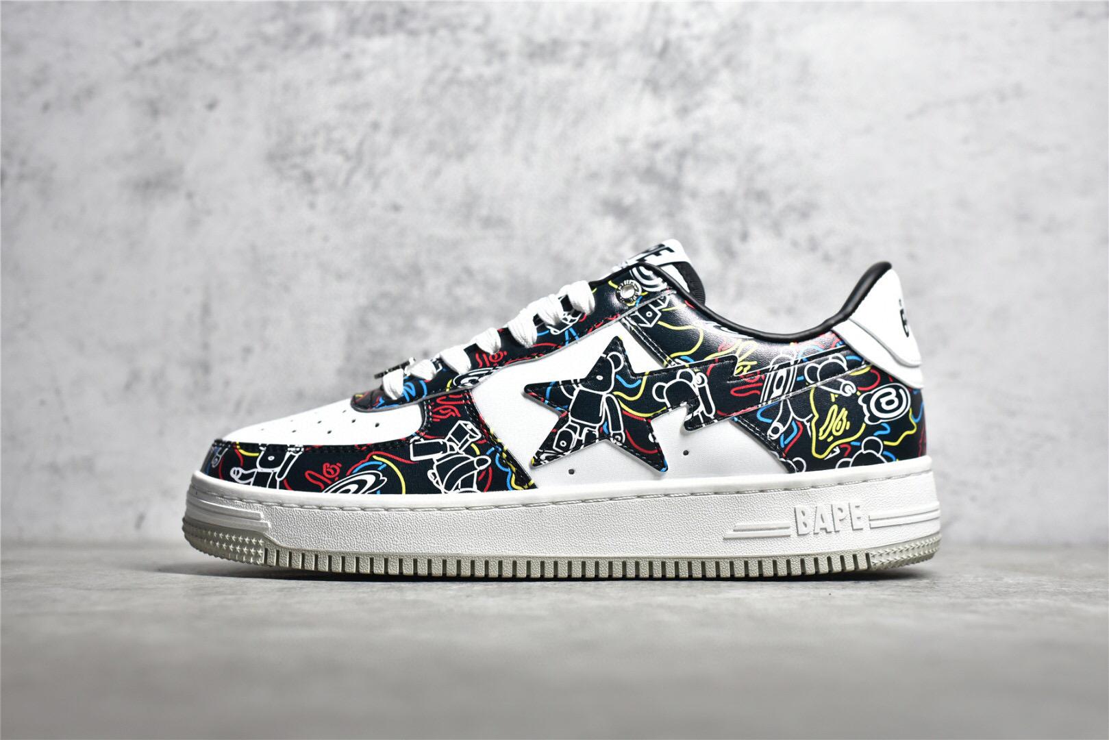 猿人头暴力熊联名bapestabearbrickxmedicomtoy黑迷彩闪星运动鞋