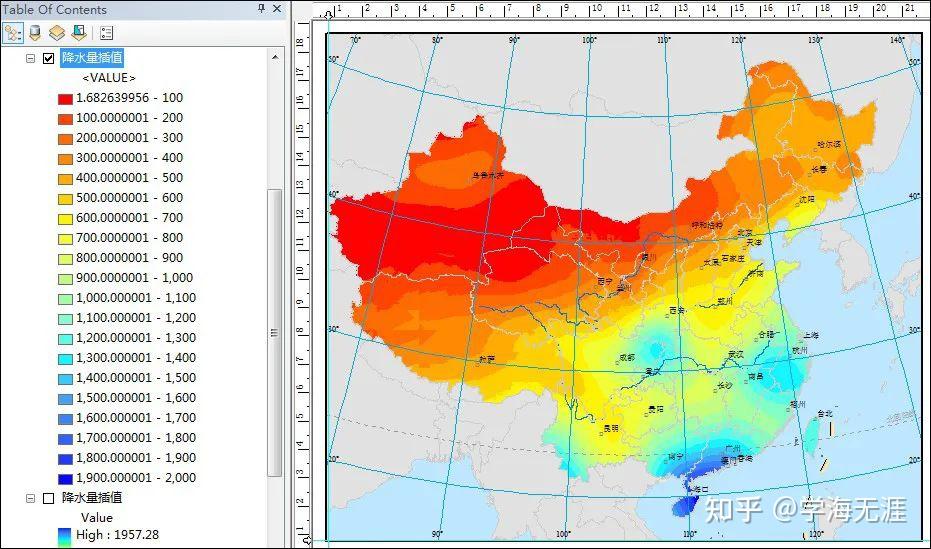 教程運用arcgis製作中國年降水量分佈圖