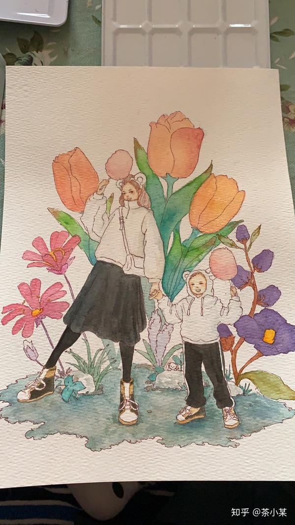 今天画水彩亲子步骤图