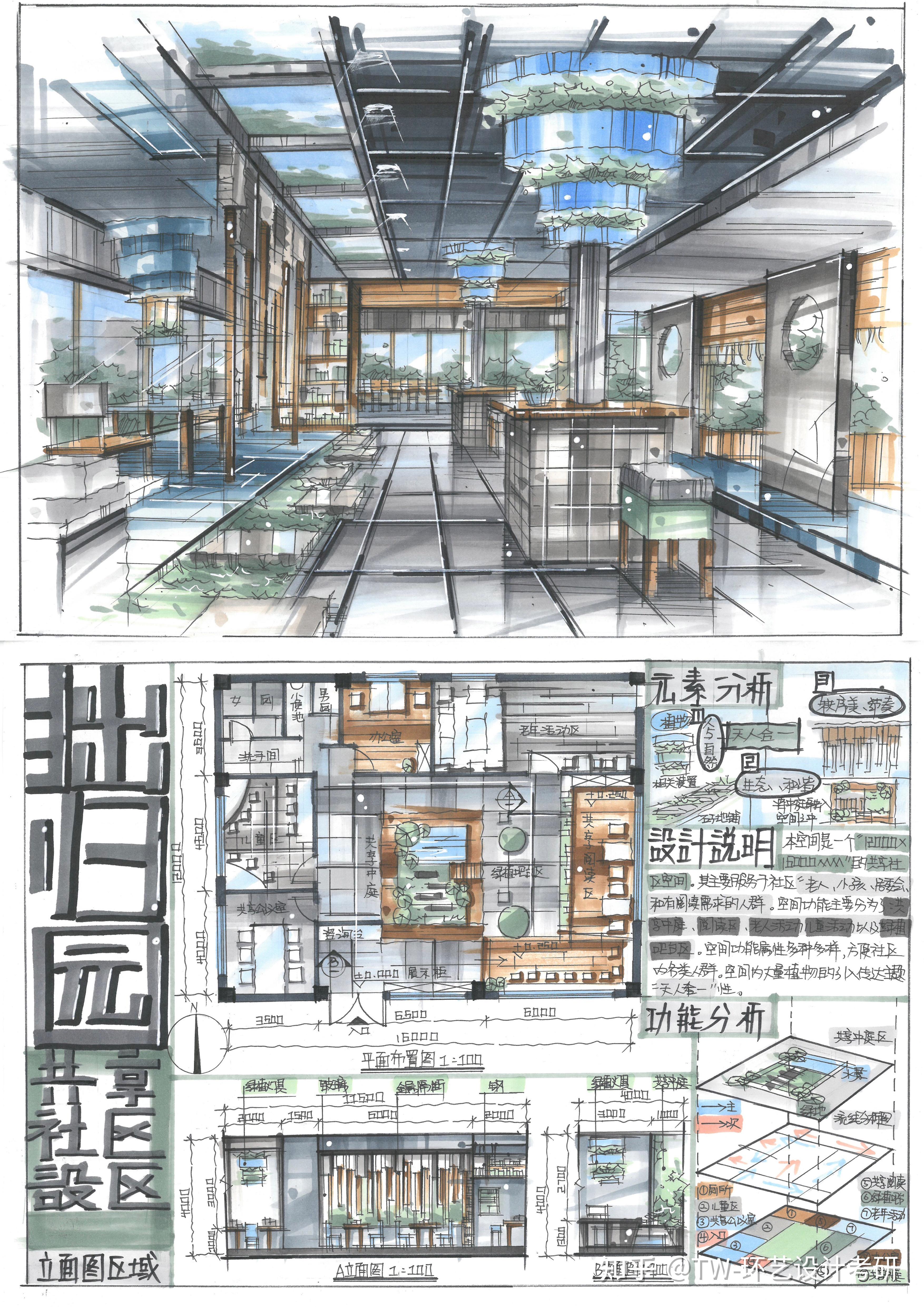 餐饮空间立面图手绘图片