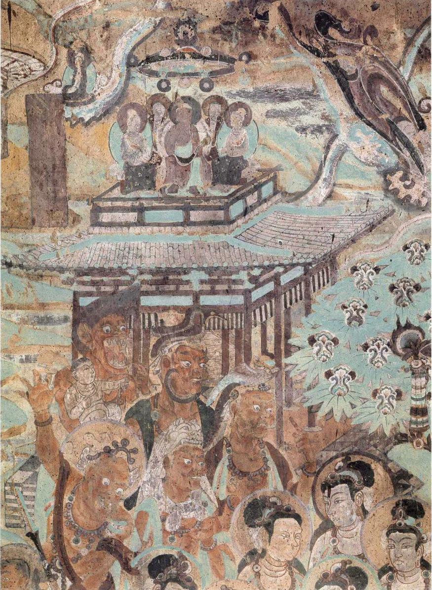 【神游千年,大美敦煌】盛唐-445窟-北壁-弥勒经变:生动的贵族男女剃度