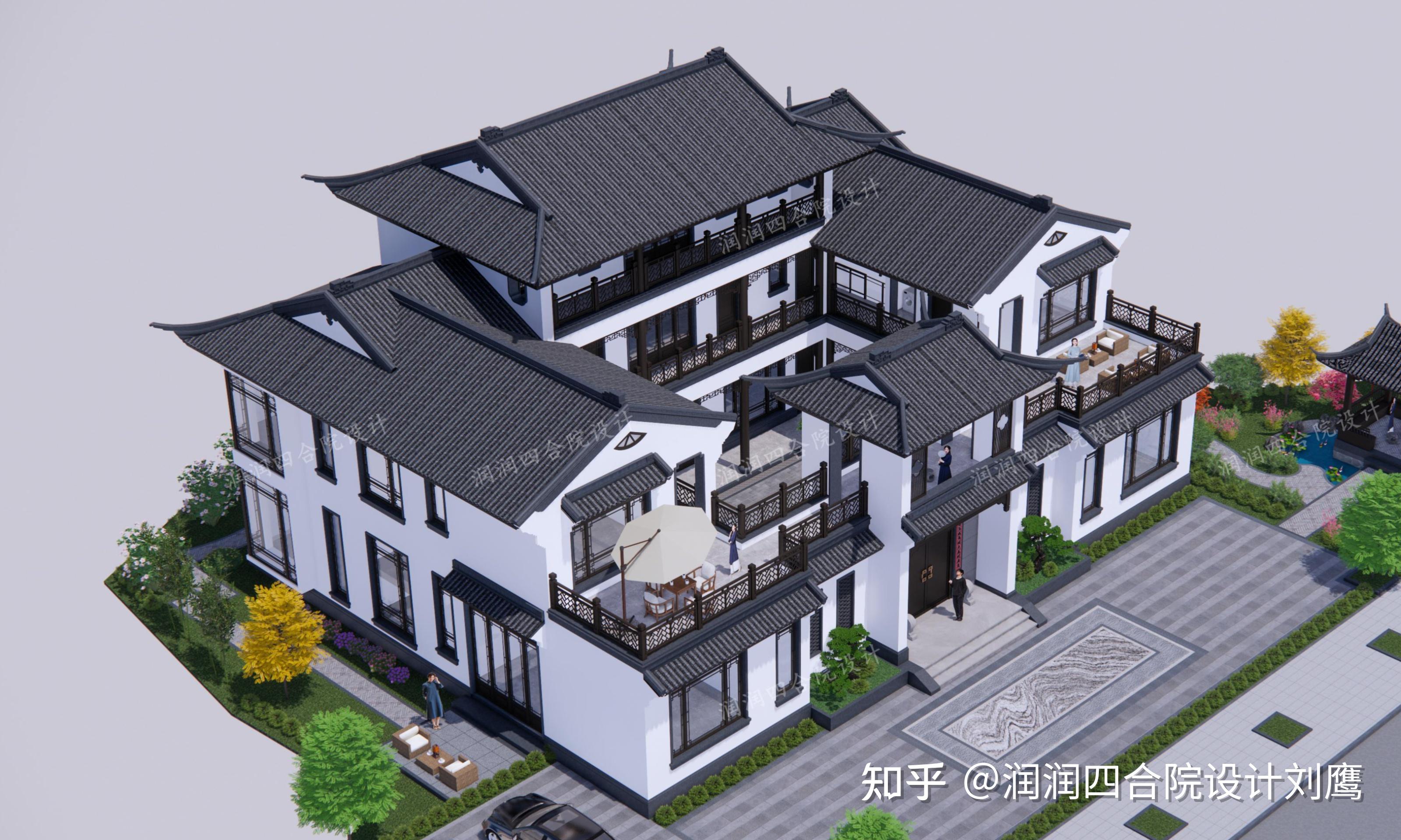润润四合院设计刘鹰：兄弟双拼三层四合院24×18：每人一边，各自楼梯厨餐，共用中堂 - 知乎
