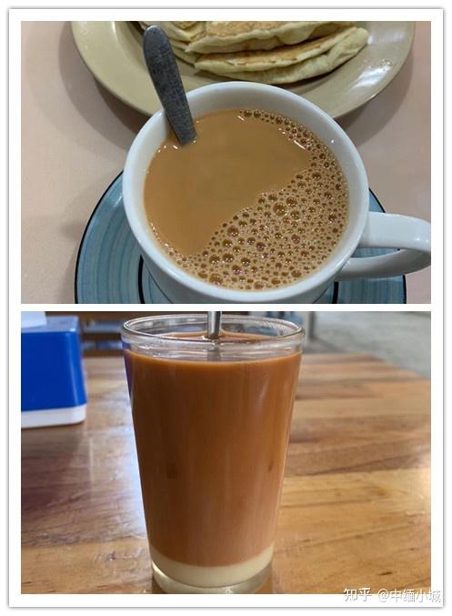 缅甸奶茶缅甸三角饼(里面是切碎的洋葱,土豆),可以搭配蘸水吃缅甸酸辣