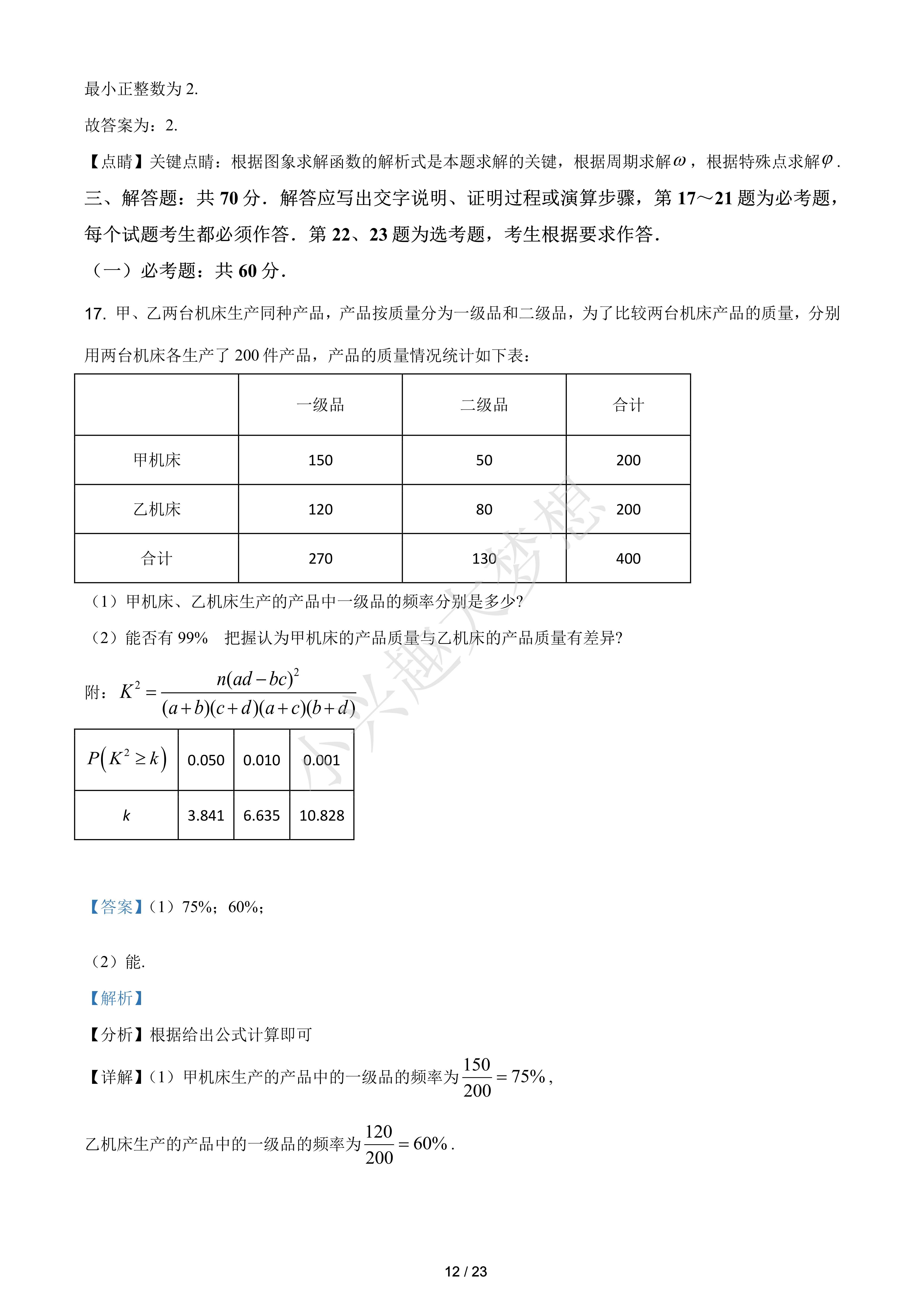 2021年高考全国甲卷数学(理)高考真题解析(解析参考)