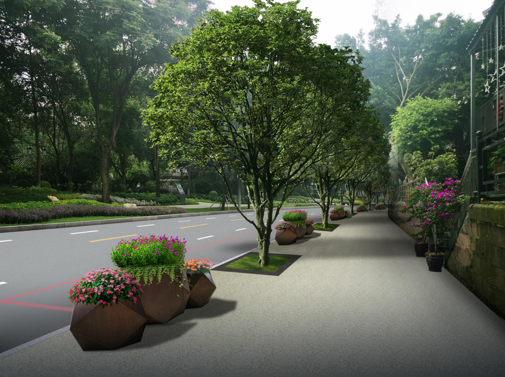 景观层次,提升街区品质▲行道树 改造前▲行道树 改造后效果图减少