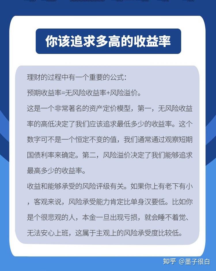 理财的过程中有一个重要的公式预期收益率=无风险收益率 风险溢价