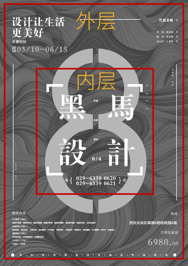 在上面的海报中,我把文案整体的第一级结构,分为内外两层,也就是我们