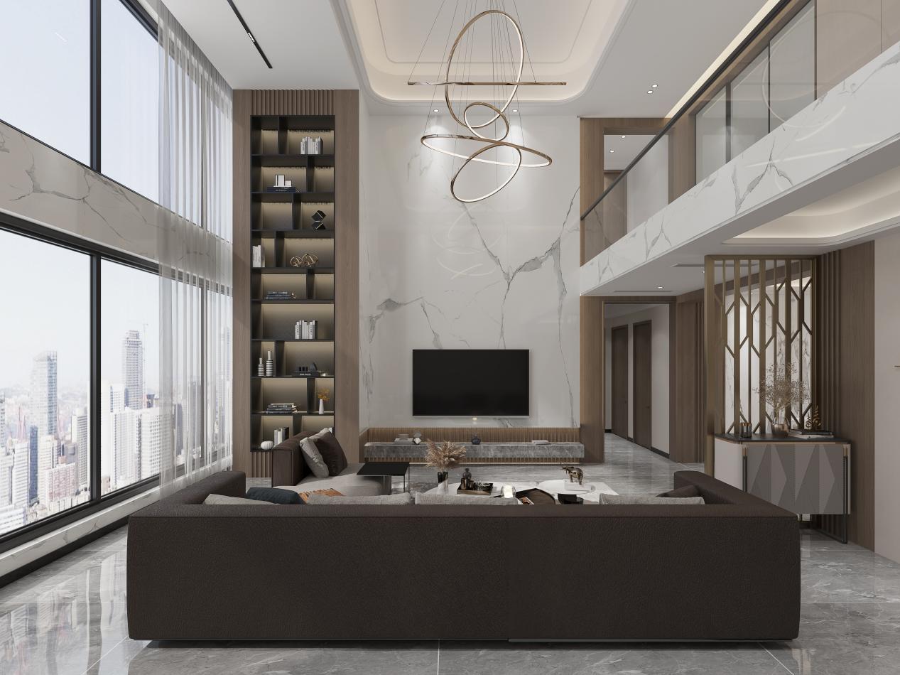 350㎡现代复式房,高挑空客厅,尽显儒雅气质