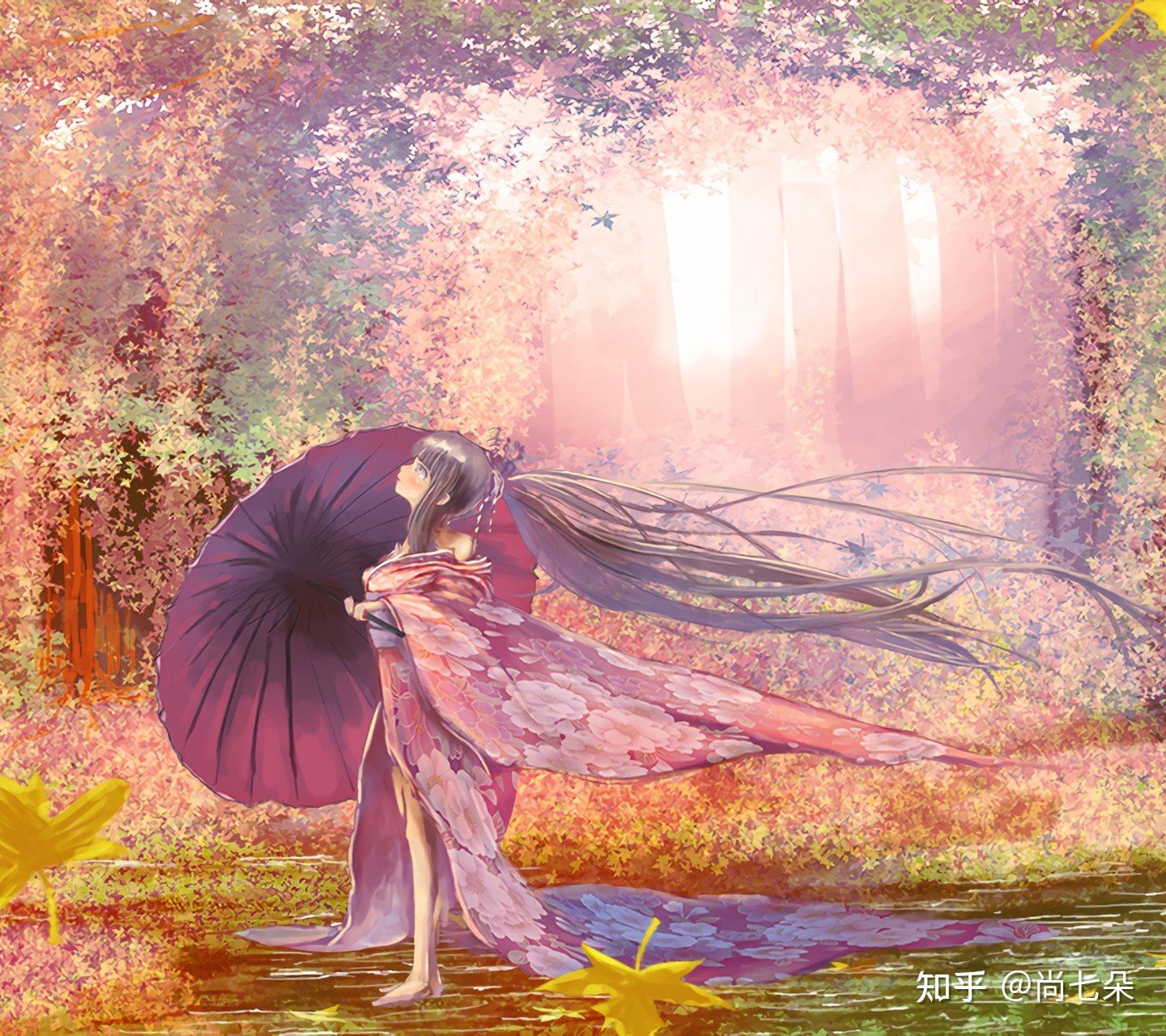 和服女孩美女与伞二次元漫画插画人物图片保存第十组