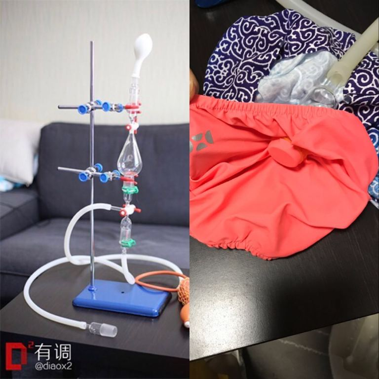 用气球,分液漏斗,y型抽气转换接头,真空软管,双联球,支架,橡皮筋,搭建