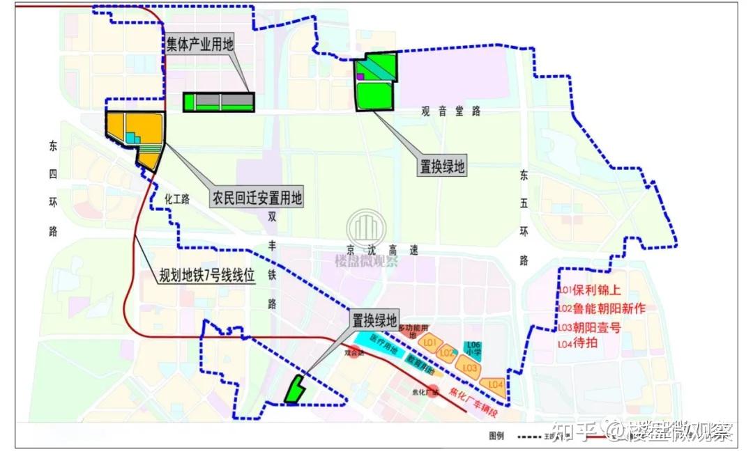 王四营乡1304-l01,l02等地块规划指标的图册里显示,朝阳壹号北侧l06是
