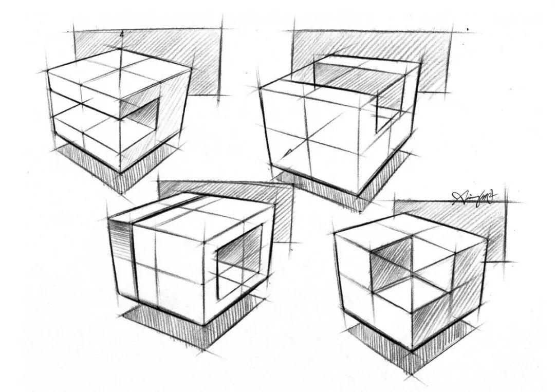 立方体加减建模手绘图片