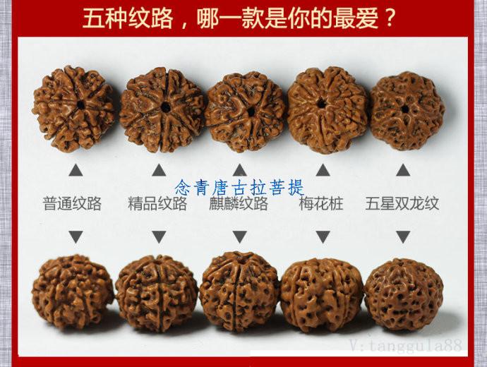 金刚菩提的纹路可以分为柴纹,肉纹,爆肉纹,双龙纹,肉度也是按顺序越来