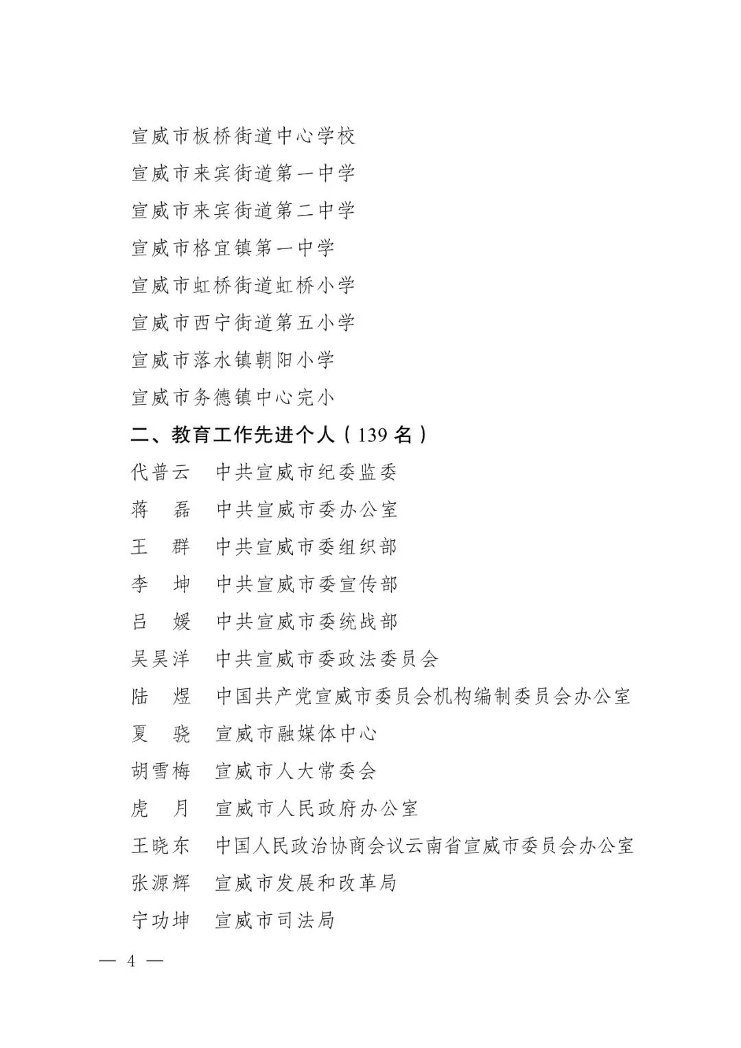 有您老师吗?宣威市2024年教育工作先进集体和先进个人名单公示