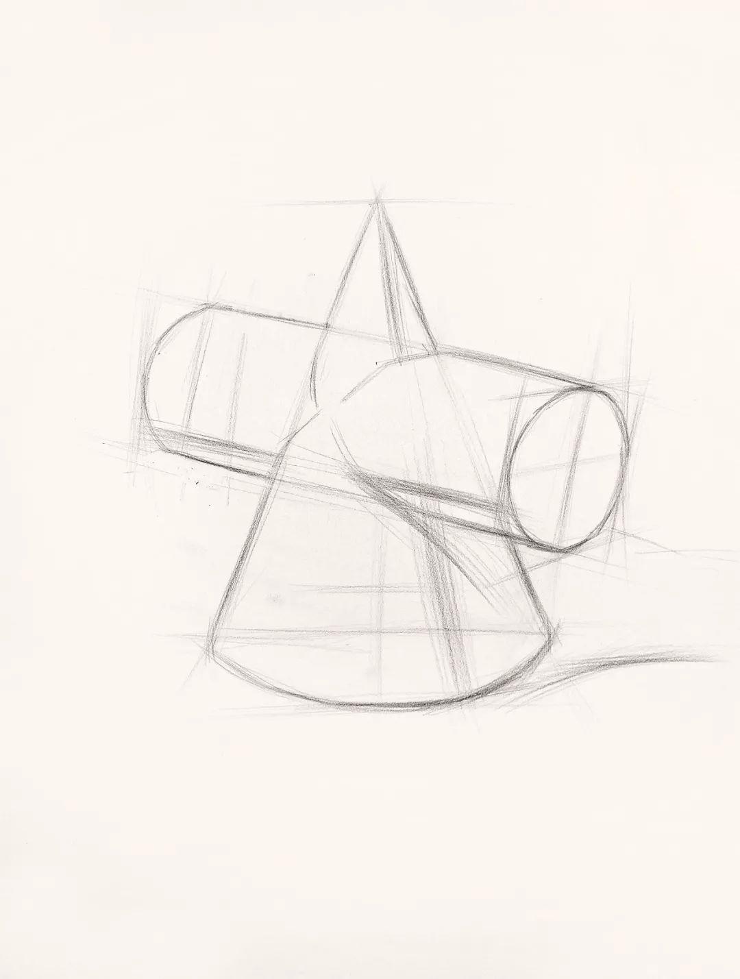 素描入门 石膏几何体组合圆柱圆锥穿插的画法步骤 