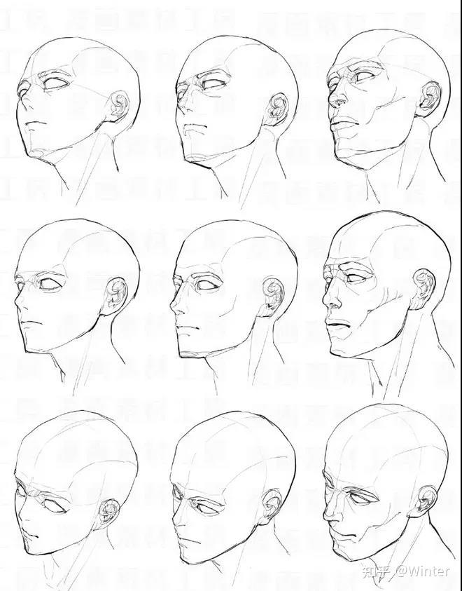 繪畫練習素材丨上千個不同角度頭部臉型眼睛結構比例表情等練習參考