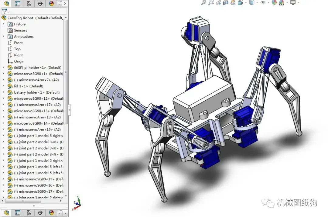 機器人isefcrawling四足爬行機器人模型3d圖紙solidworks設計