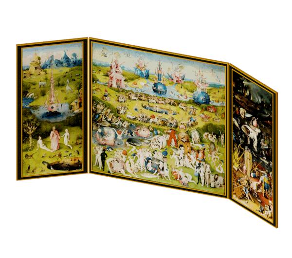 《人间乐园》是其中最著名的作品,它是一幅三联板面油画