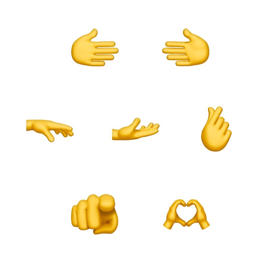 增加了七个新的手势表情符号,其中包括伸手,比心,手掌向下,