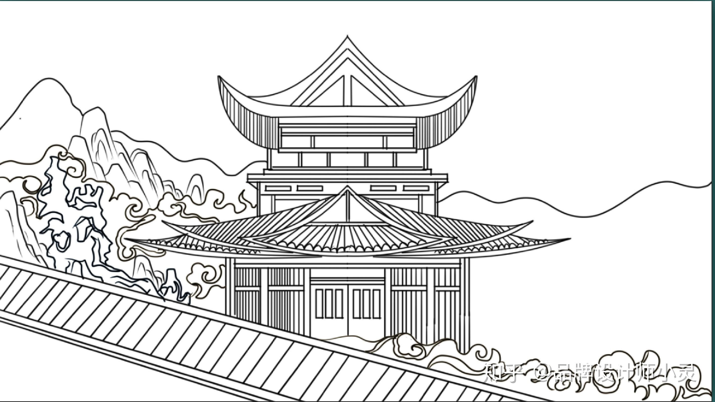中国风建筑房子简笔画图片